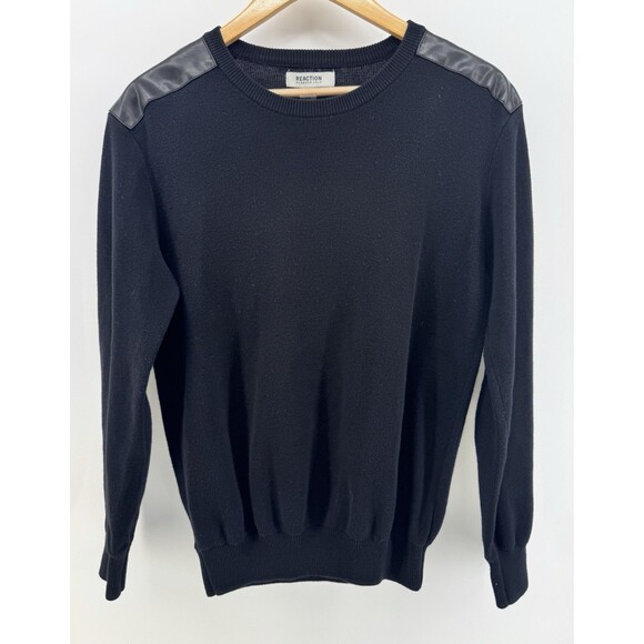 Reaction Kenneth Cole Faux Leather Trim Sweater Cotton Black size Medium - Picture 1 of 10